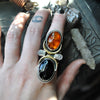 BLEMISHED - Size 8-8.5 - Gravedigger, Amber and Onyx, Sterling and Fine Silver Ring