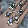 Size 7, Moon&Star Moon Drops, Star Sapphire, Sterling and Fine Silver and Brass