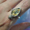 Size 10.5, Moon&Star ring, Golden Star Rutile Quartz, Sterling and Fine Silver