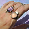 Size 8.5, Moon&Star sets, Amethyst and Pink Chalcedony, Sterling and Fine Silver