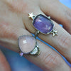 Size 8.5, Moon&Star sets, Amethyst and Pink Chalcedony, Sterling and Fine Silver