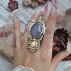 Size 8.25 - Yttrium Fluorite and Morganite, Sterling and Fine Silver and Brass Ring