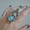 Size 8.5, Seahorse Mermaid Ring, Blue Topaz, Sterling and Fine Silver