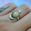 Size 6.5, Moon&Star ring, Opal, Sterling and Fine Silver