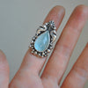 Size 5.5, Blue Waters, Seahorse Mermaid Ring, Blue Topaz, Sterling and Fine Silver