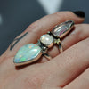 BLEMISHED: SIZE 6, Dreamscape, Opal/Moonstone/Tourmaline ring, Sterling and Fine Silver