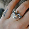 SIZE 7, Deluxe Moon Cat, with cat eye moonstones and silver moon