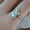 Size 9.5, Sweet Bloom, Vintage Glass, Sterling and Fine Silver and Brass