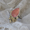 Size 6.25, Rose Bud, Pink Hematite Quartz, Sterling and Fine Silver and Brass