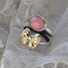 Size 8 - Rhodochrosite, Sterling and Fine Silver and Brass Ring