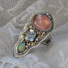 Size 8, Forget Me Not, Ring, Hematite Quartz and Opal