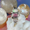 SIZE 6, Dreamscape, Opal/Bubblegum Tourmaline/Moonstone Ring, Sterling and Fine Silver
