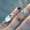 Size 4.5 and 4.75, Moon&Star sets, Confetti Sunstone and Morganite, Sterling and Fine Silver and Brass