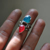 Size 4, Jewels of Fire & Water, Gem Rhodonite and Gem Apatite, Sterling and Fine Silver