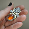 Size 5.5 - Gravedigger, Amber and Serpent, Sterling and Fine Silver Ring