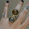 Size 6.5 - October Sky - Sphene Skull Ring, Sterling and Fine Silver and Brass