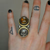 Size 6.5 - October Sky - Sphene Skull Ring, Sterling and Fine Silver and Brass