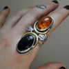 BLEMISHED - Size 8-8.5 - Gravedigger, Amber and Onyx, Sterling and Fine Silver Ring