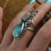 Size 6.5, Navigating by Starfish, Seahorse Mermaid Ring, Blue Opal and Fossil Sand Dollar