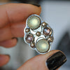 Size 6.75, Moon&Star deluxe SINGLE!, Prehnite and Spinel, Sterling and Fine Silver and Brass