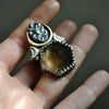 Size 7, Serpent's Cradle, Smoky Quartz, Sterling and Fine Silver and Brass