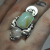 Size 7.5, Navigating by the Stars, Seahorse Mermaid Ring, Peruvian Blue Opal and Crystal Shell, Sterling and Fine Silver