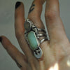 Size 7.5, Navigating by the Stars, Seahorse Mermaid Ring, Peruvian Blue Opal and Crystal Shell, Sterling and Fine Silver