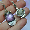 Pendant set, Moon&Star sets, Golden Star Quartz & Amethyst, Sterling and Fine Silver