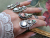 Size 6, Forget Me Not, Ring, Moonstone and Vintage Glass