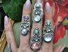 Size 6, Forget Me Not, Ring, Moonstone and Vintage Glass