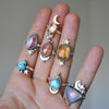 Size 8and8.25, Moon&Star sets, Rainbow Moonstone and Confetti Sunstone, Sterling and Fine Silver