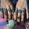 Size 9, Moon&Star ring, Golden Star Rutile Quartz, Sterling and Fine Silver