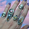 Size 9, Moon&Star ring, Golden Star Rutile Quartz, Sterling and Fine Silver